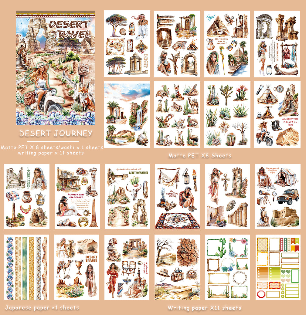 Desert Journey - Collage Stickers | Vintage Kiss Cut Matte PET (20 Sheets)