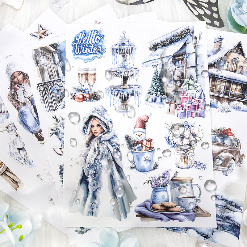 Ice And Snow World - Junk Journal Stickers | Winter Aesthetic Kiss Cut Matte PET (20 Sheets)