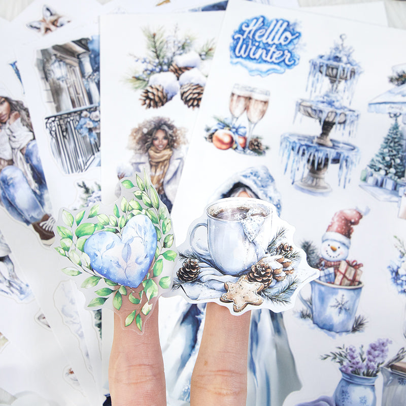 Ice And Snow World - Junk Journal Stickers | Winter Aesthetic Kiss Cut Matte PET (20 Sheets)