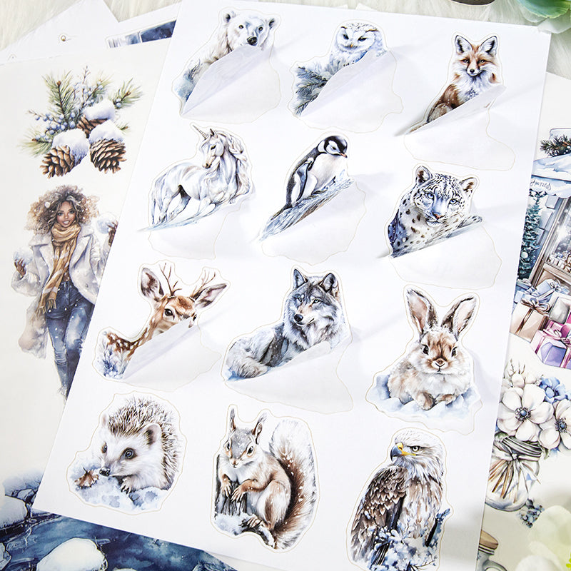 Ice And Snow World - Junk Journal Stickers | Winter Aesthetic Kiss Cut Matte PET (20 Sheets)