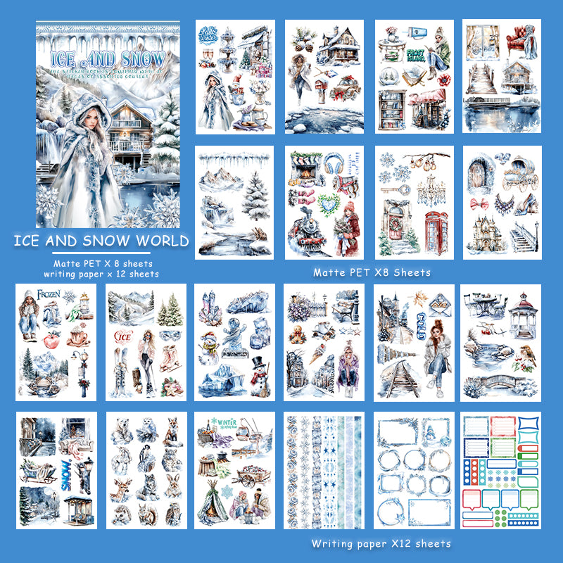 Ice And Snow World - Junk Journal Stickers | Winter Aesthetic Kiss Cut Matte PET (20 Sheets)