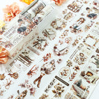 Early Winter Routine Kiss Cut Tape Set, Matte PET & Washi, Vintage Character Botanical Scenes for Junk Journal Collage