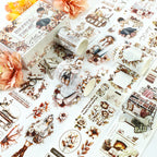 Early Winter Routine Kiss Cut Tape Set, Matte PET & Washi, Vintage Character Botanical Scenes for Junk Journal Collage