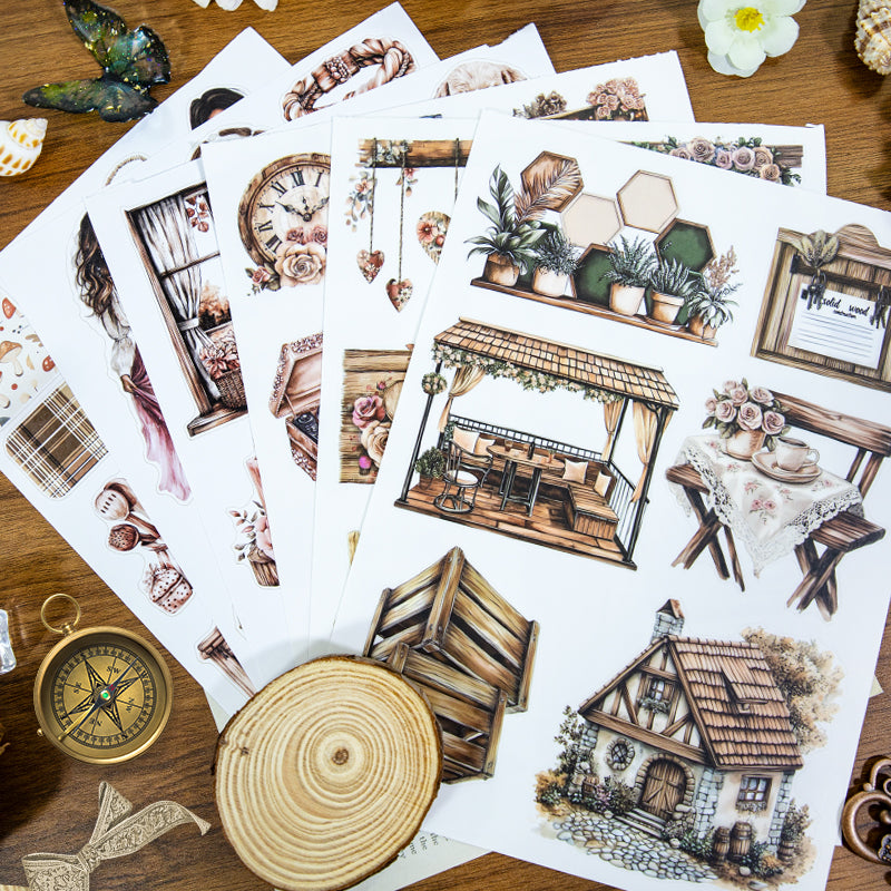 Fragrant Wood Moments - Collage Stickers | Cottagecore Kiss Cut Matte PET (20 Sheets)