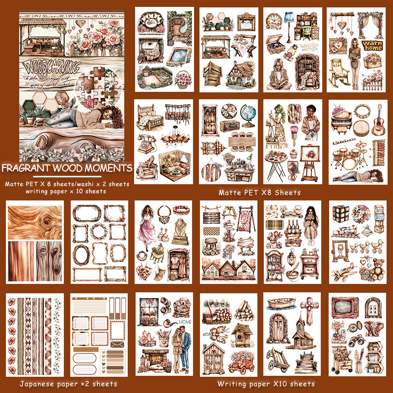 Fragrant Wood Moments - Collage Stickers | Cottagecore Kiss Cut Matte PET (20 Sheets)