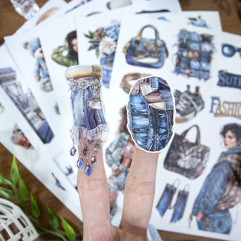 Blue Jeans Diary - Junk Journal Stickers | Retro Hot Stamping Matte PET (20 Sheets)