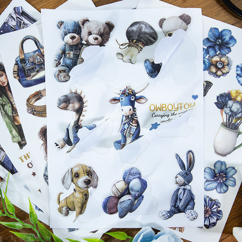 Blue Jeans Diary - Junk Journal Stickers | Retro Hot Stamping Matte PET (20 Sheets)