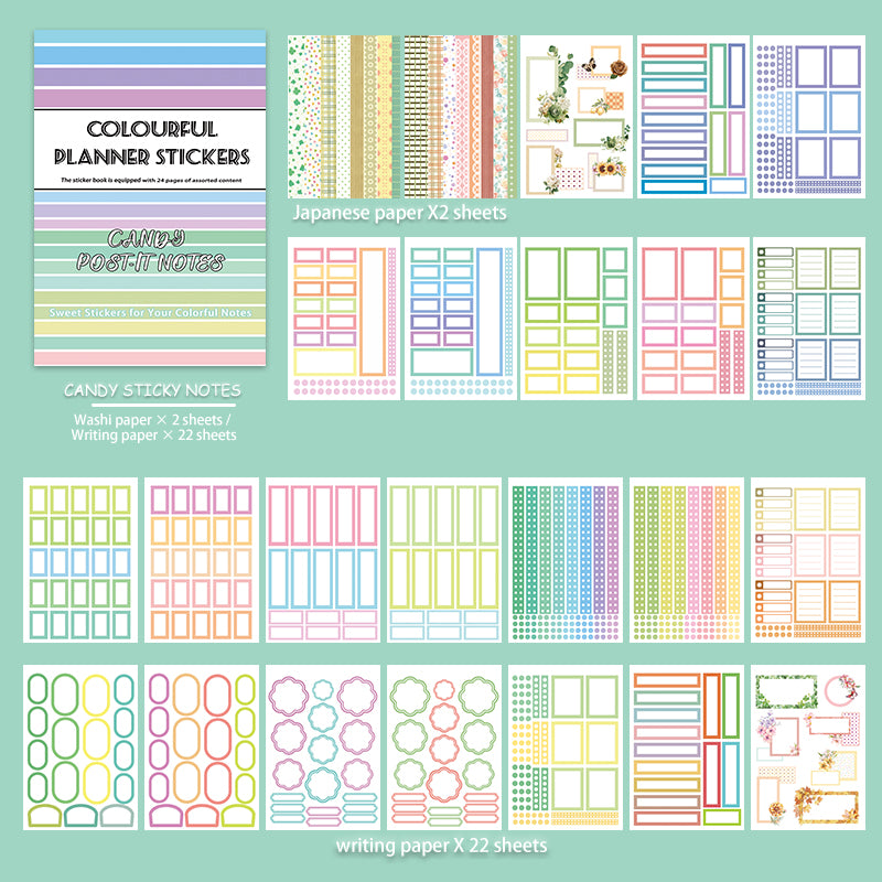 Candy Sticky Notes - Bullet Journal Stickers | Aesthetic Kiss Cut Writeable Paper (24 Sheets)