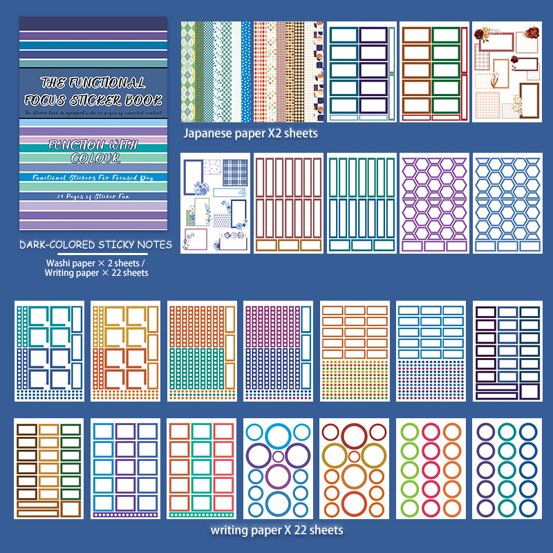 Dark-Colored Sticky Notes - Functional Planner Stickers | Minimalist Kiss Cut Writeable Paper (24 Sheets)