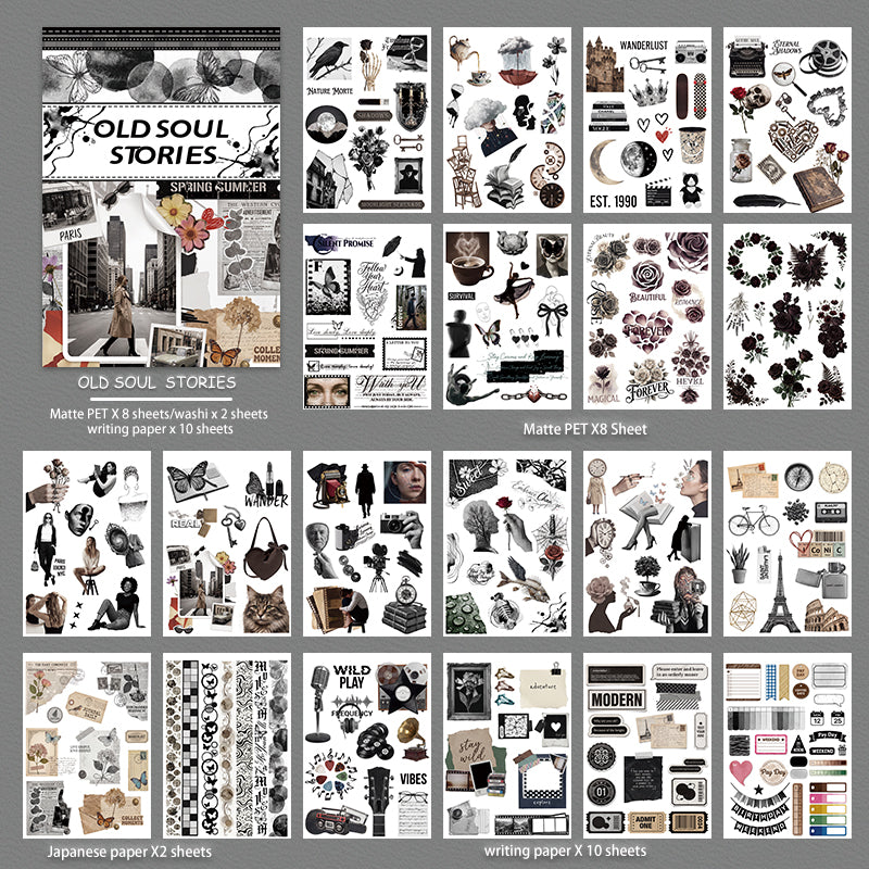 Old Soul Stories - Junk Journal Stickers | Dark Academia Kiss Cut Matte PET (20 Sheets)