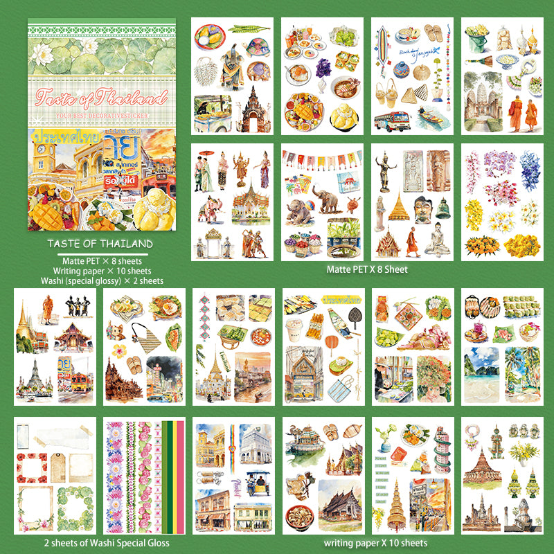 Taste of Thailand - Collage Stickers | Cultural Kiss Cut Matte PET (20 Sheets)