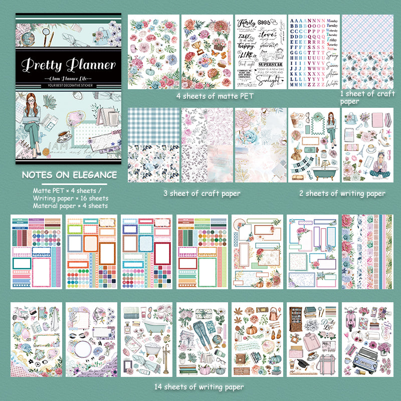 Notes On Elegance - Bullet Journal Stickers | Aesthetic Kiss Cut Matte PET (24 Sheets)