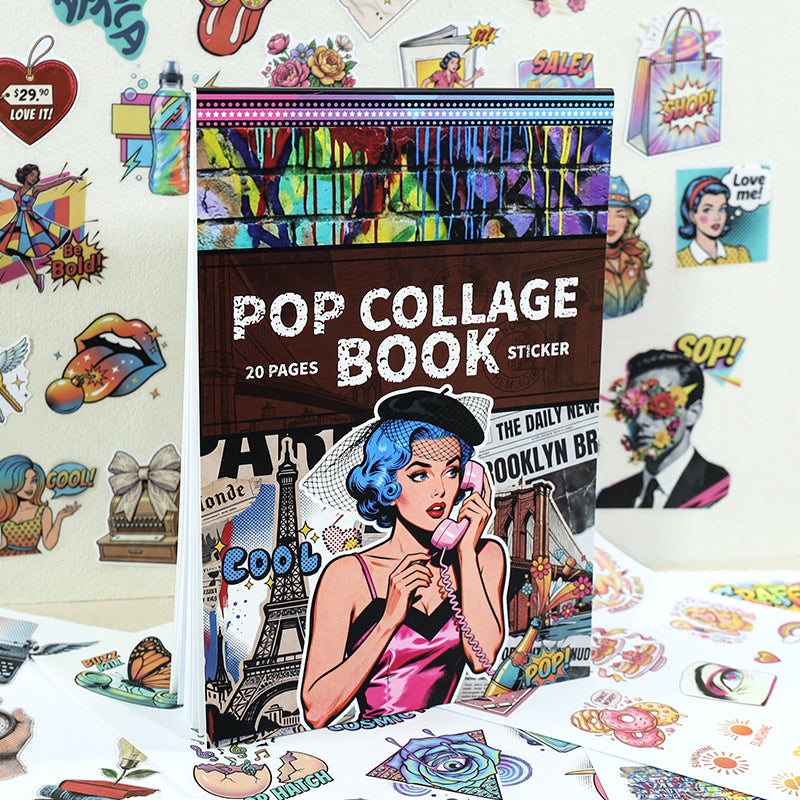 Pop Collage Book - Collage Stickers | Retro Kiss Cut Matte PET (20 Sheets)