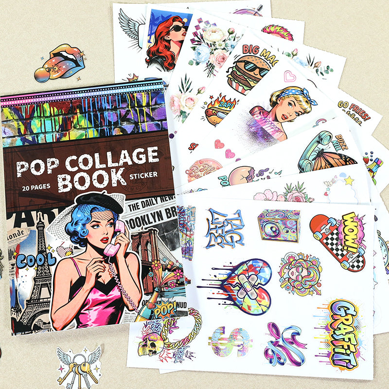 Pop Collage Book - Collage Stickers | Retro Kiss Cut Matte PET (20 Sheets)