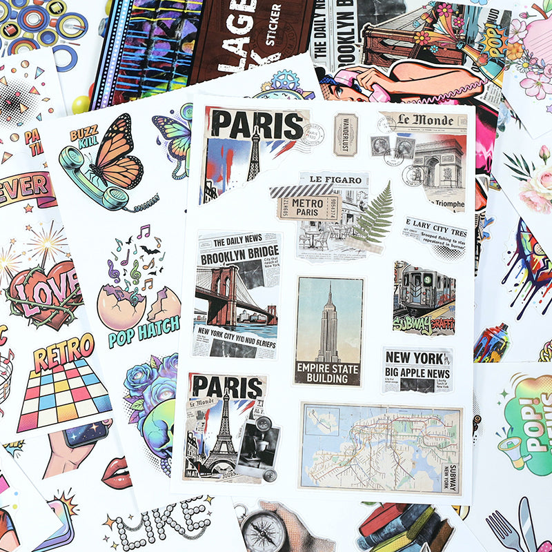 Pop Collage Book - Collage Stickers | Retro Kiss Cut Matte PET (20 Sheets)