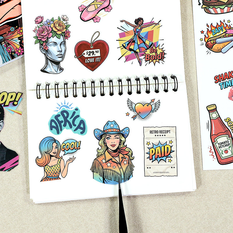Pop Collage Book - Collage Stickers | Retro Kiss Cut Matte PET (20 Sheets)