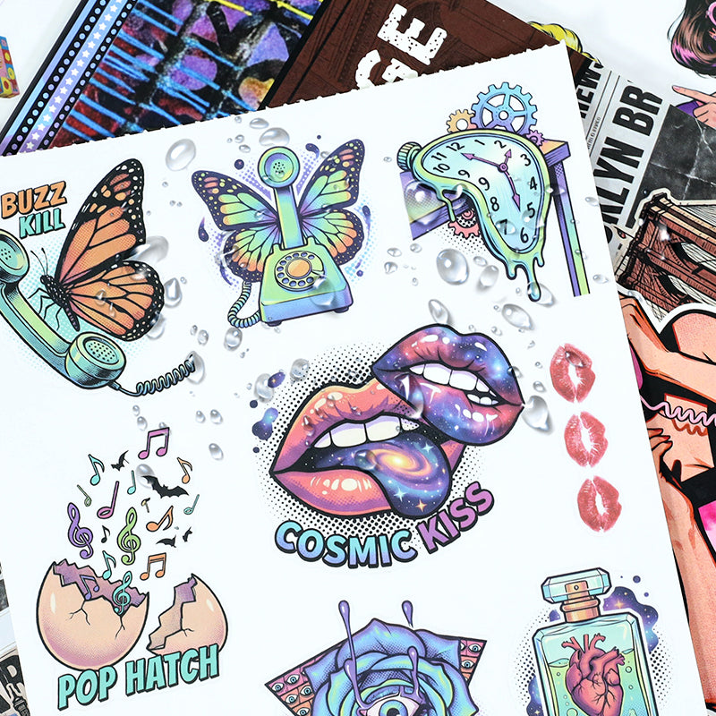 Pop Collage Book - Collage Stickers | Retro Kiss Cut Matte PET (20 Sheets)