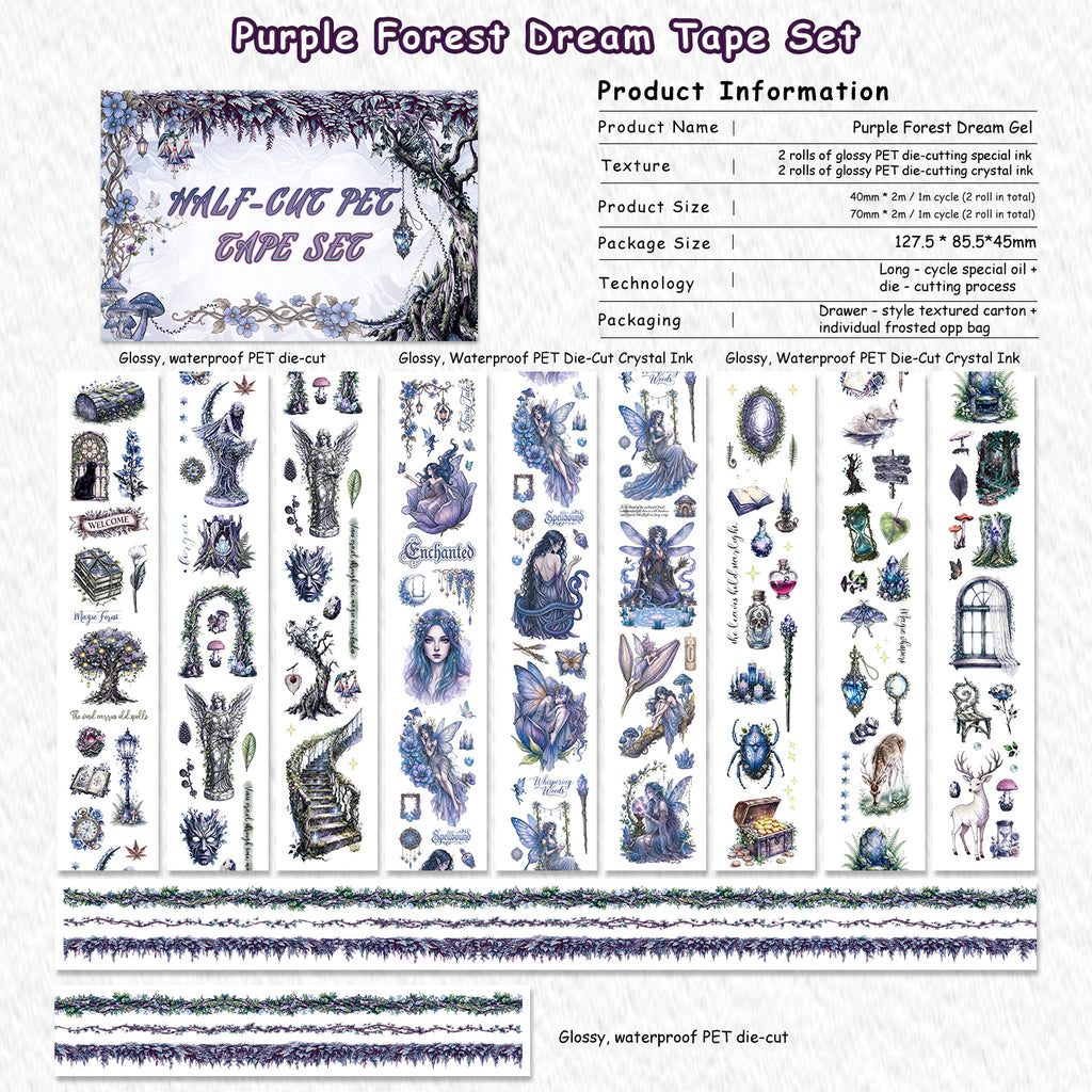 Purple Forest Dream Dark Fantasy Elf & Botanical Glossy PET Tape Set