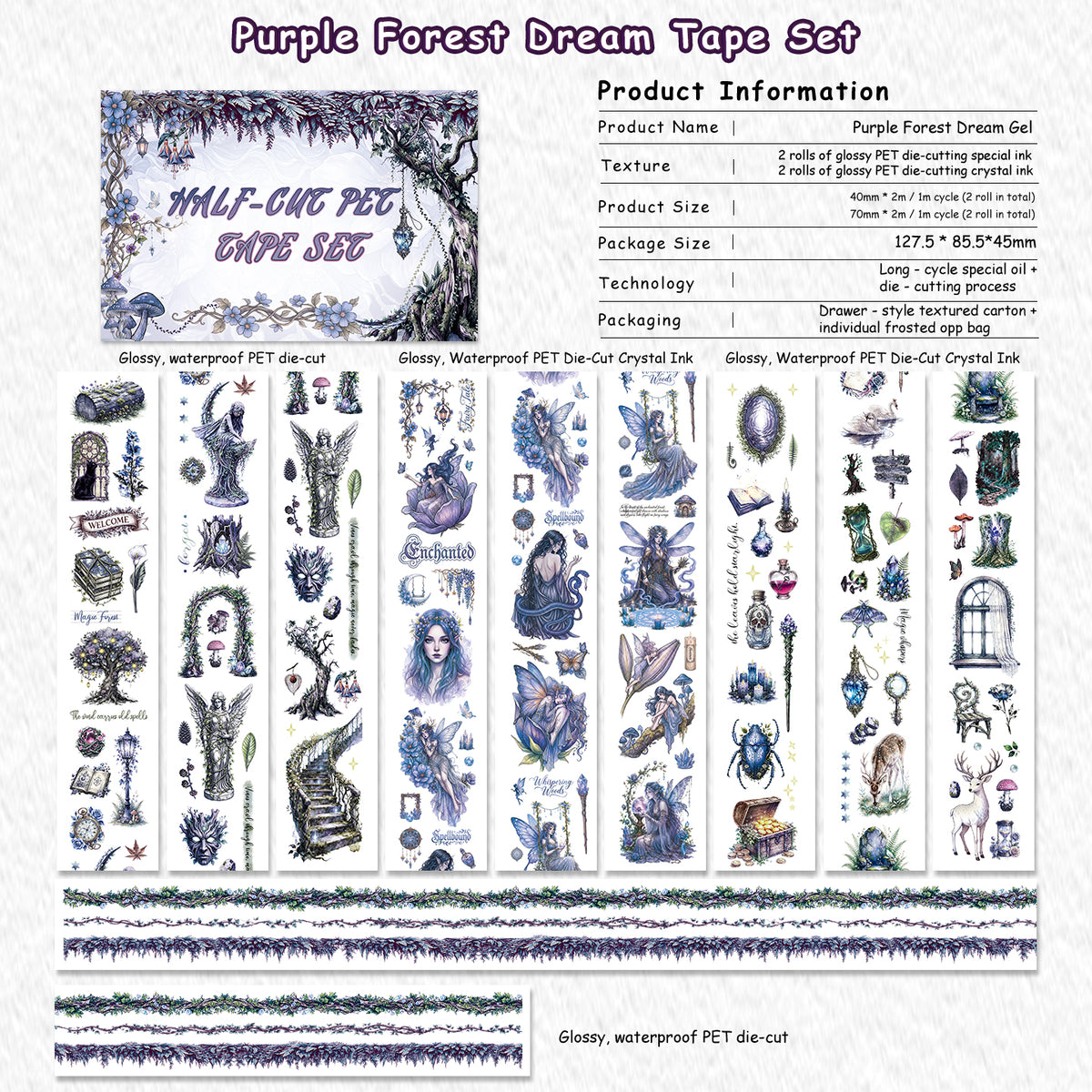 Purple Forest Dream Dark Fantasy Elf & Botanical Glossy PET Tape Set