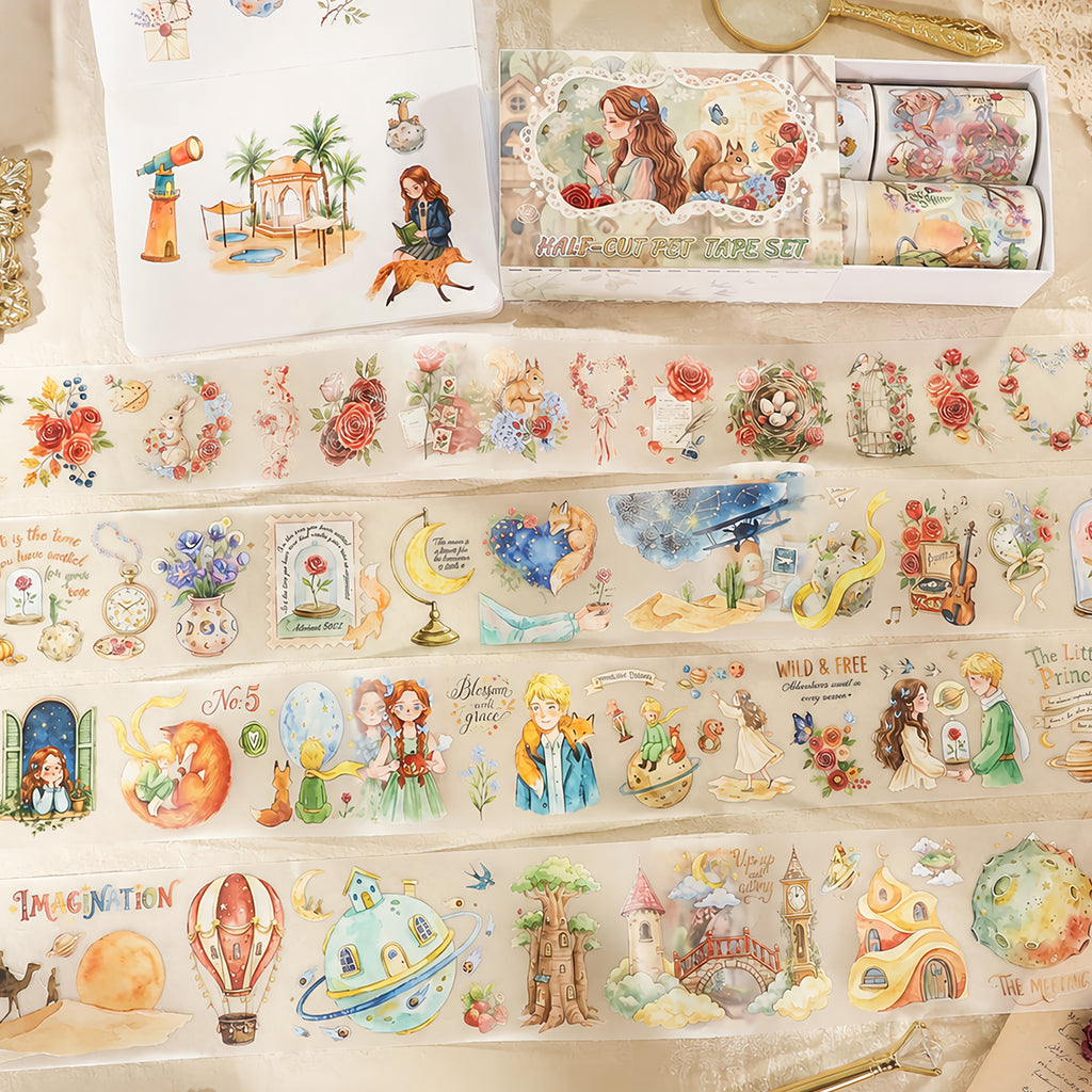 Rose and Prince Fairy Tale Fantasy Character & Botanical Matte PET Tape Set