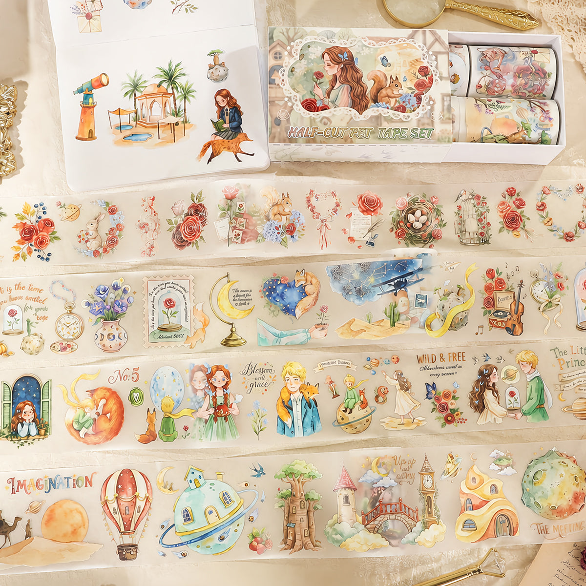 Rose and Prince Fairy Tale Fantasy Character & Botanical Matte PET Tape Set