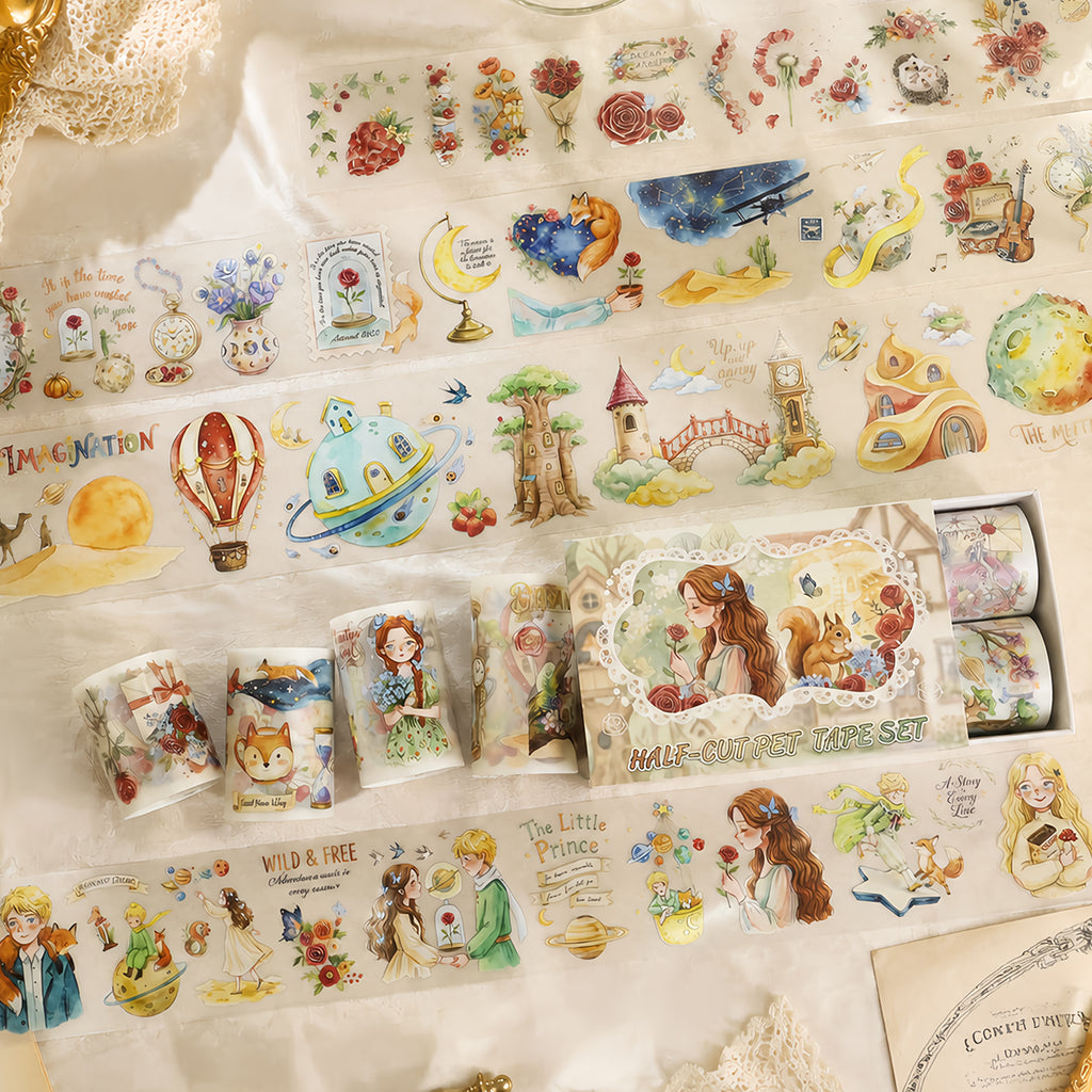 Rose and Prince Fairy Tale Fantasy Character & Botanical Matte PET Tape Set