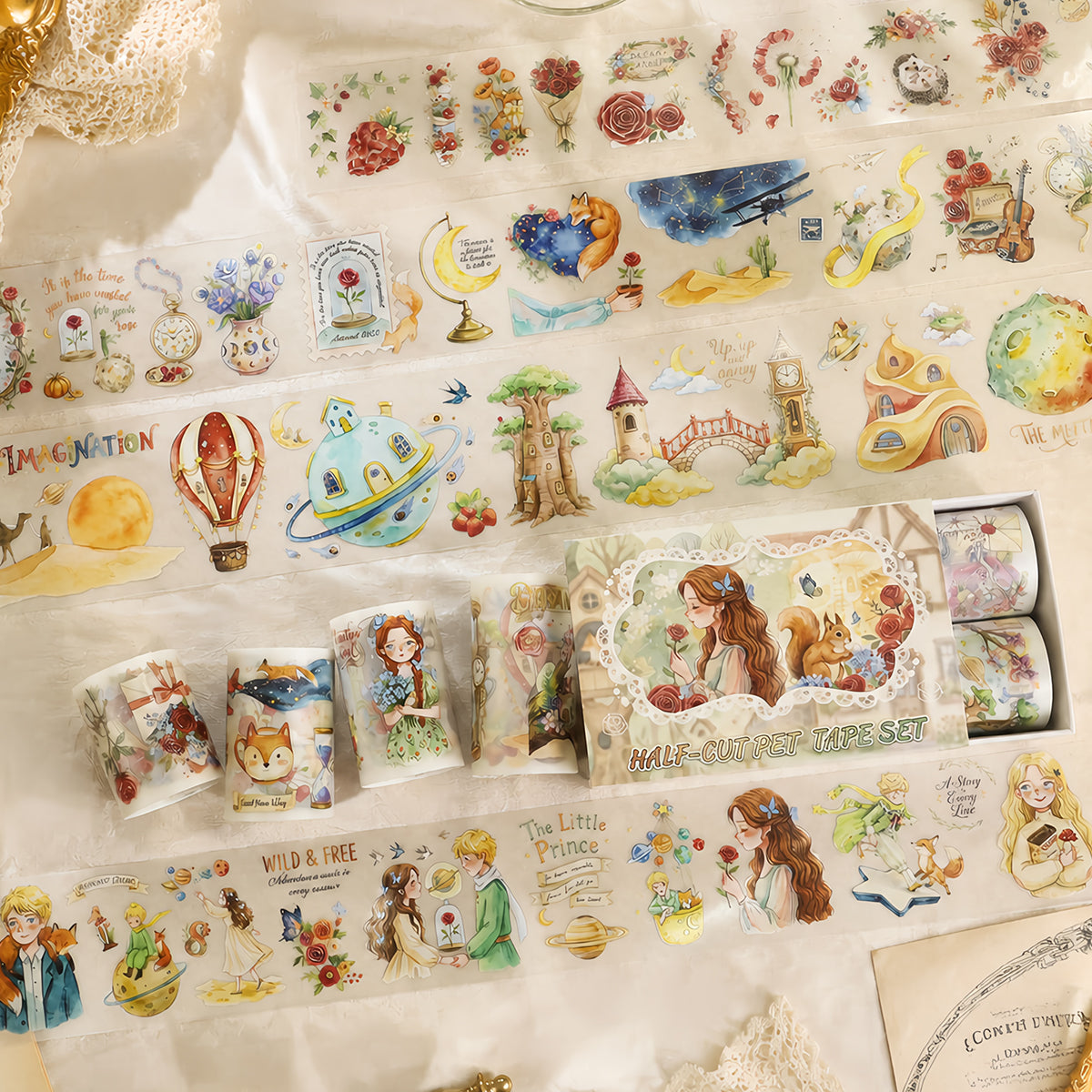 Rose and Prince Fairy Tale Fantasy Character & Botanical Matte PET Tape Set