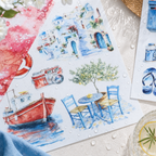 Santorini Blue - Junk Journal Stickers | Aesthetic Kiss Cut Matte PET (24 Sheets)
