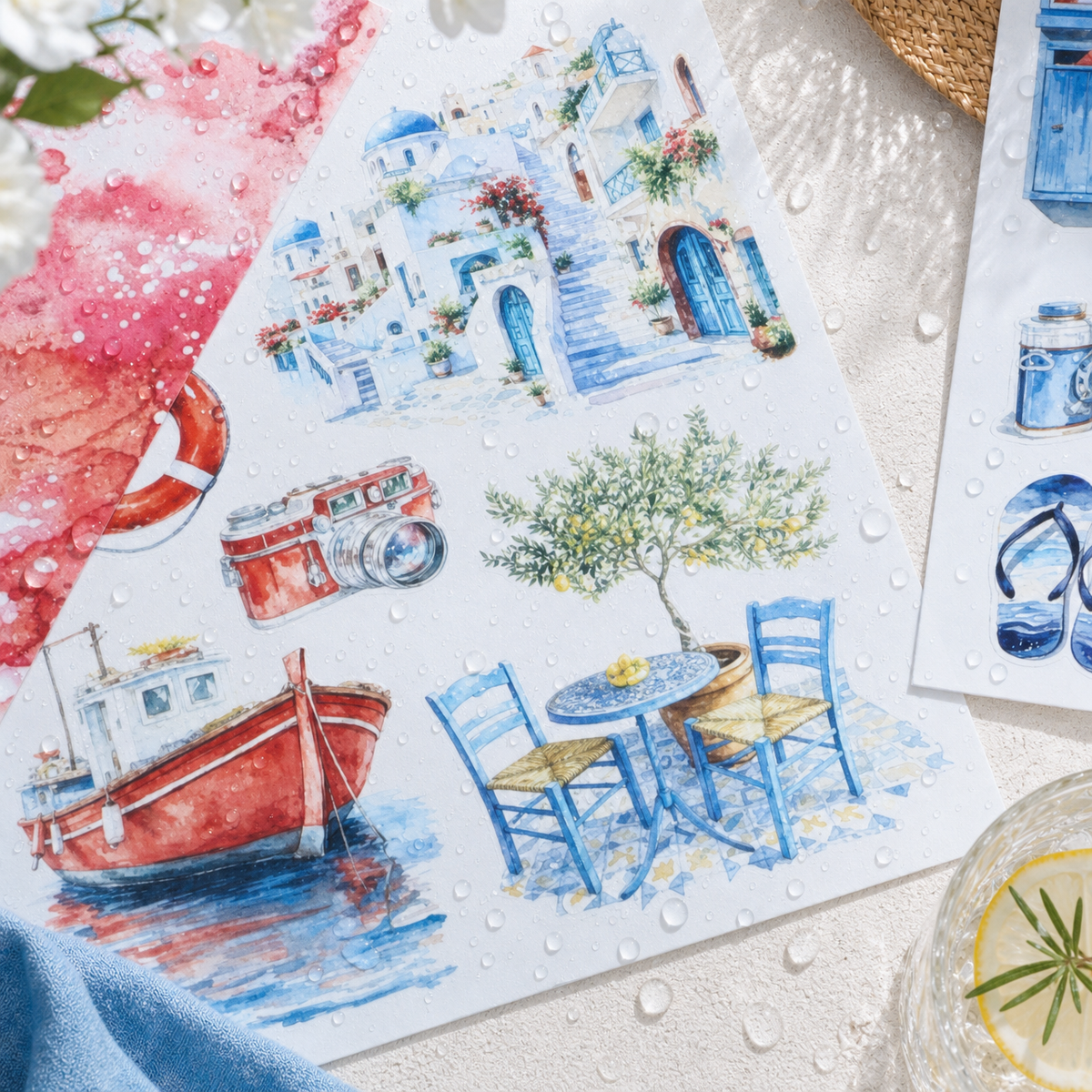 Santorini Blue - Junk Journal Stickers | Aesthetic Kiss Cut Matte PET (24 Sheets)