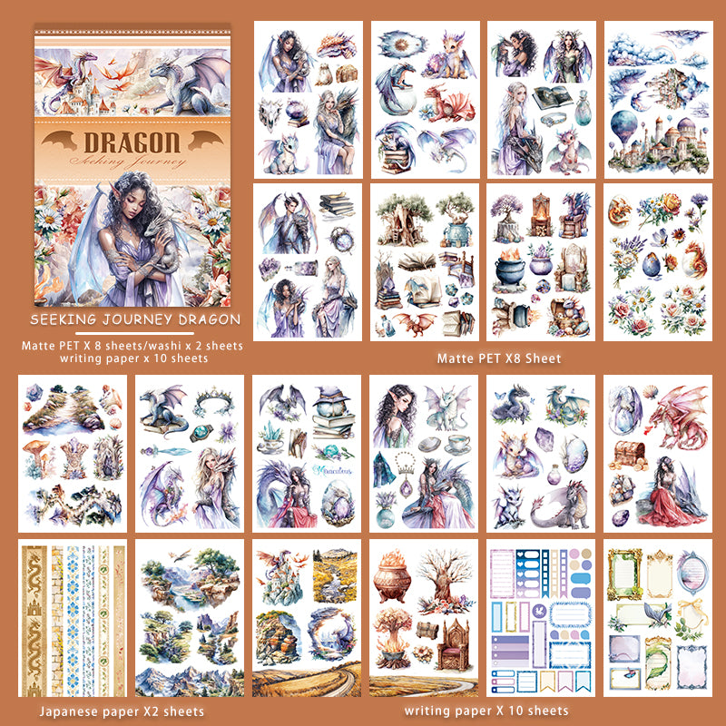 Seeking Journey Dragon - Ephemera Stickers | Whimsical Kiss Cut Matte PET (20 Sheets)