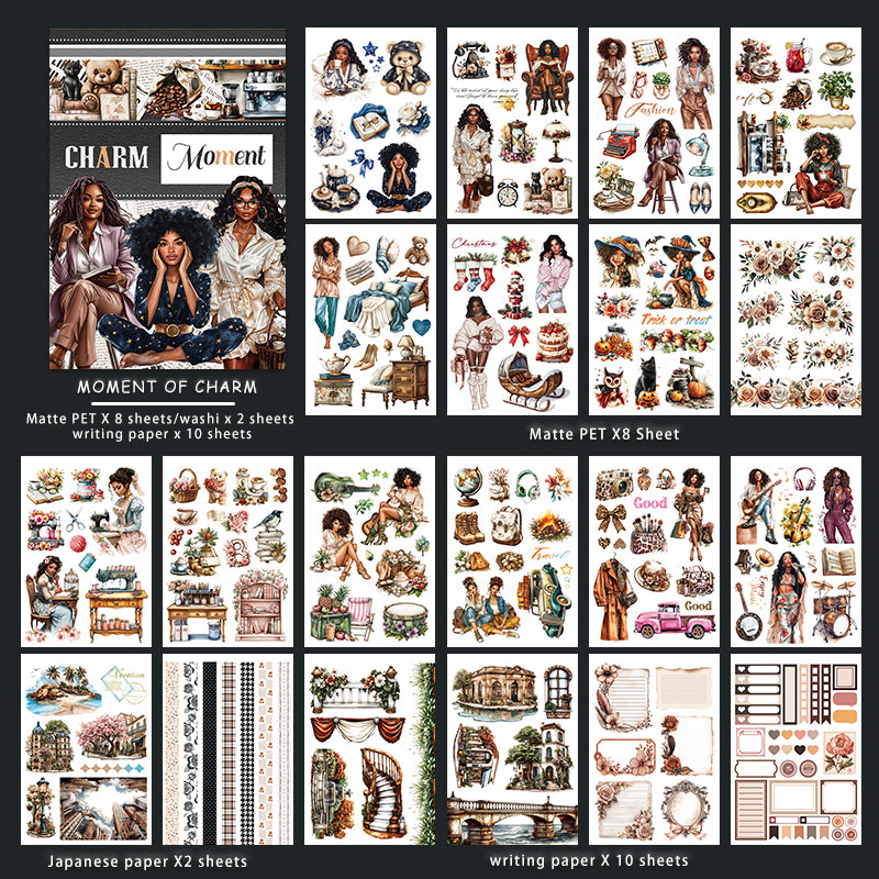 Moment Of Charm - Junk Journal Stickers | Aesthetic Kiss Cut Matte PET (20 Sheets)