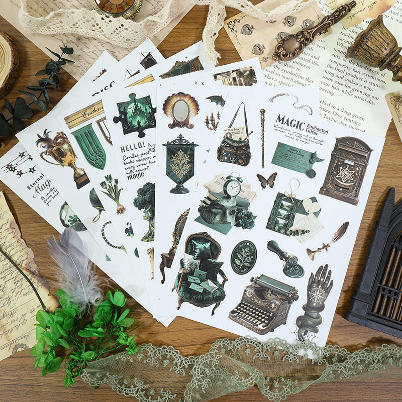 Emerald Spell - Junk Journal Stickers | Witchy Kiss Cut Matte PET (20 Sheets)