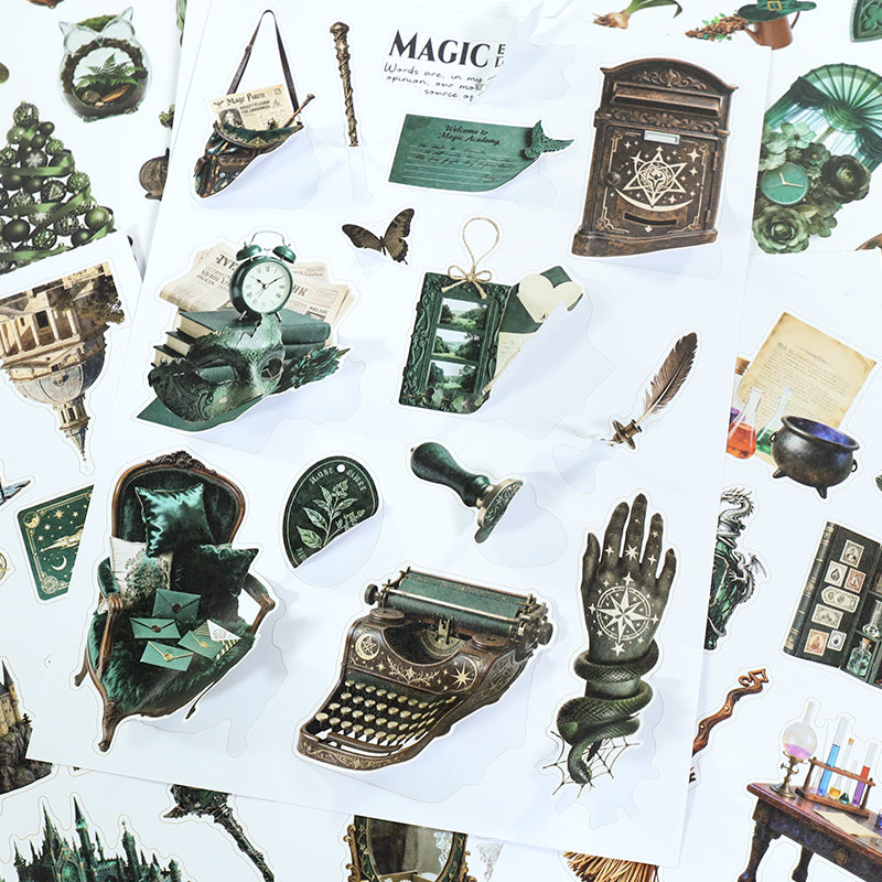 Emerald Spell - Junk Journal Stickers | Witchy Kiss Cut Matte PET (20 Sheets)