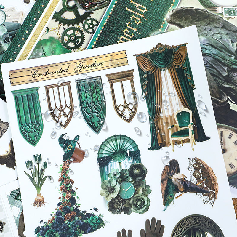 Emerald Spell - Junk Journal Stickers | Witchy Kiss Cut Matte PET (20 Sheets)