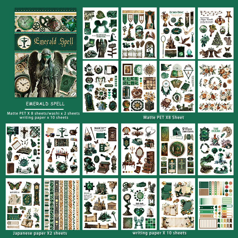 Emerald Spell - Junk Journal Stickers | Witchy Kiss Cut Matte PET (20 Sheets)