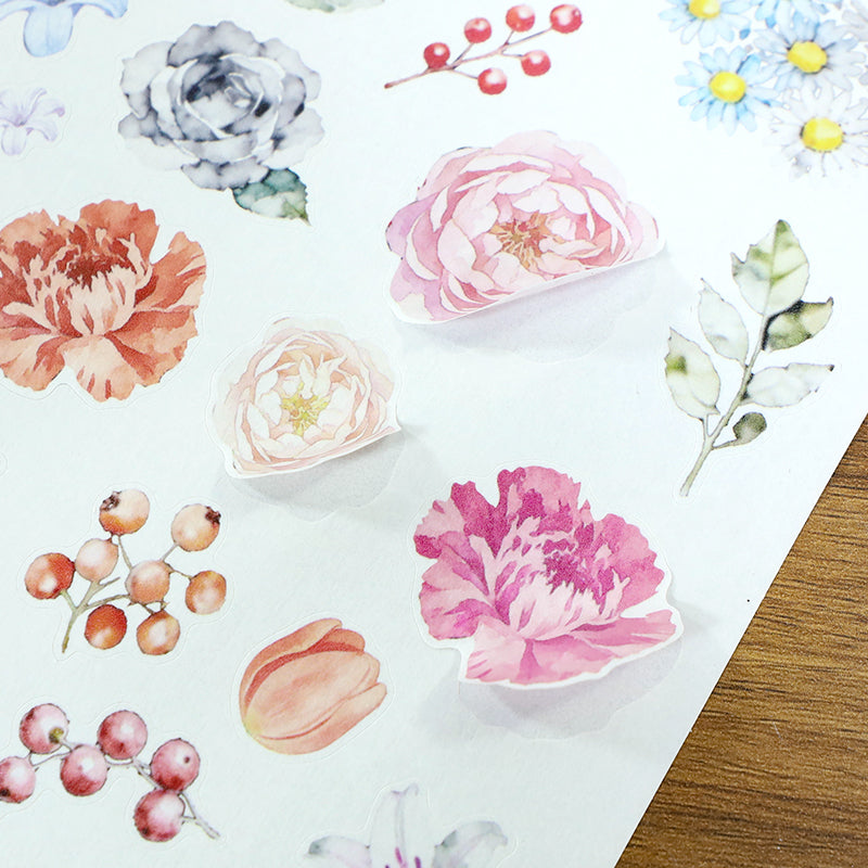Watercolor Blossoms - Bullet Journal Stickers | Aesthetic Kiss Cut Art Paper (24 Sheets)