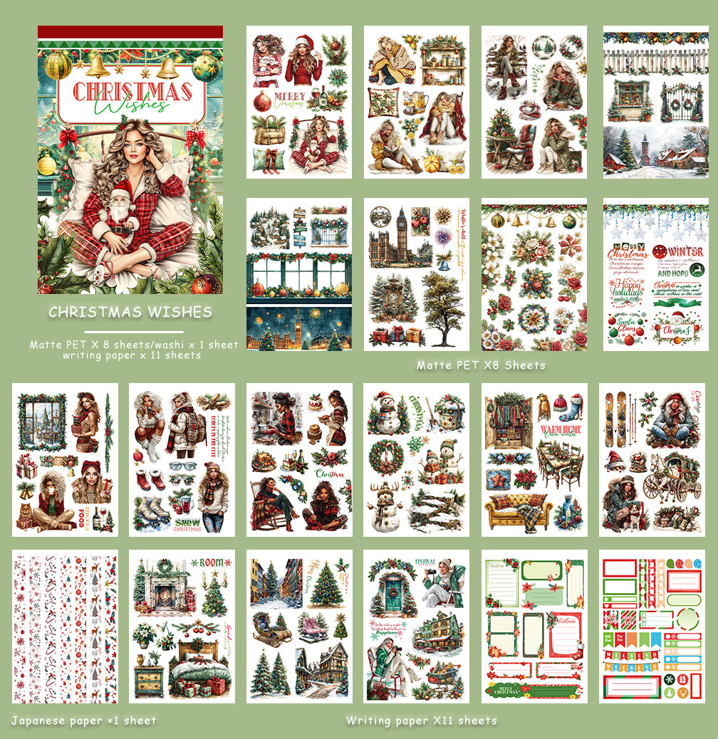 Christmas Wishes - Junk Journal Stickers | Cozy Kiss Cut Matte PET (20 Sheets)