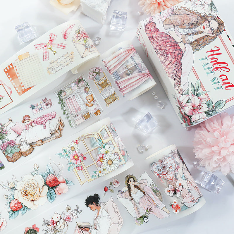 Sleepy Dream Vintage Character Floral Matte PET & Washi Tape Set