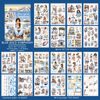 Blue Gold Symphony - Junk Journal Stickers | Aesthetic Kiss Cut Matte PET (20 Sheets)