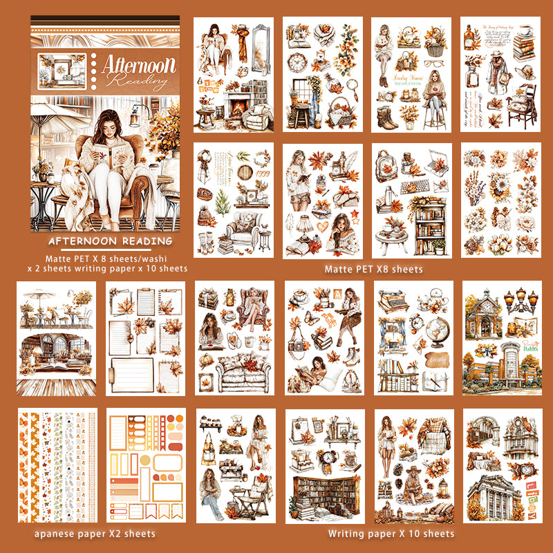 Afternoon Reading - Ephemera Stickers | Cozy Kiss Cut Matte PET (20 Sheets)