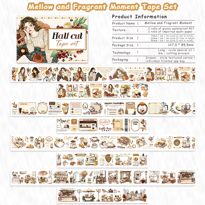 Mellow And Fragrant Moment - Masking Tapes | Aesthetic Special Oil Glossy PET (4 Rolls)