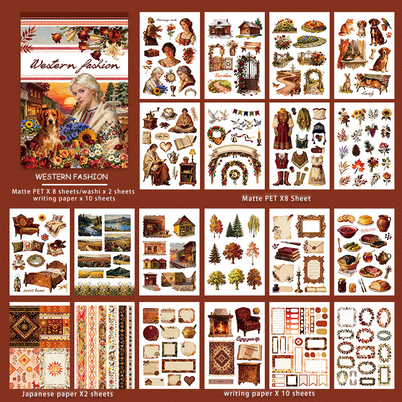 Western Fashion - Ephemera Stickers | Folk Kiss Cut Matte PET (20 Sheets)