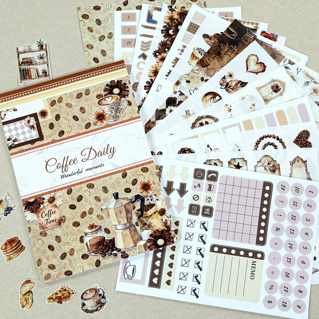 Coffee Routine - Functional Planner Stickers | Vintage Special Oil Washi Paper (24 Sheets)