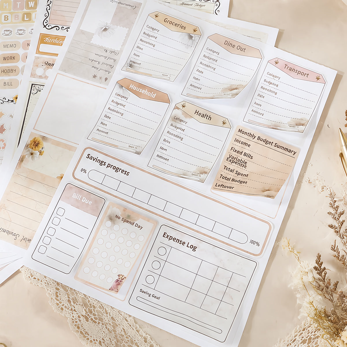 Retro Diary - Bullet Journal Stickers | Vintage Special Gloss Matte PET (24 Sheets)