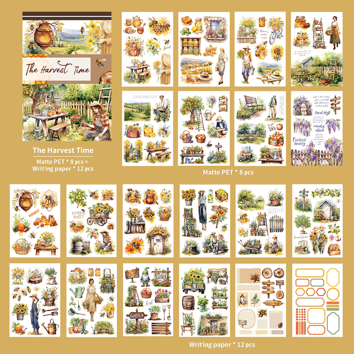 The Harvest Time - Junk Journal Stickers | Cottagecore Kiss Cut Matte PET (20 Sheets)