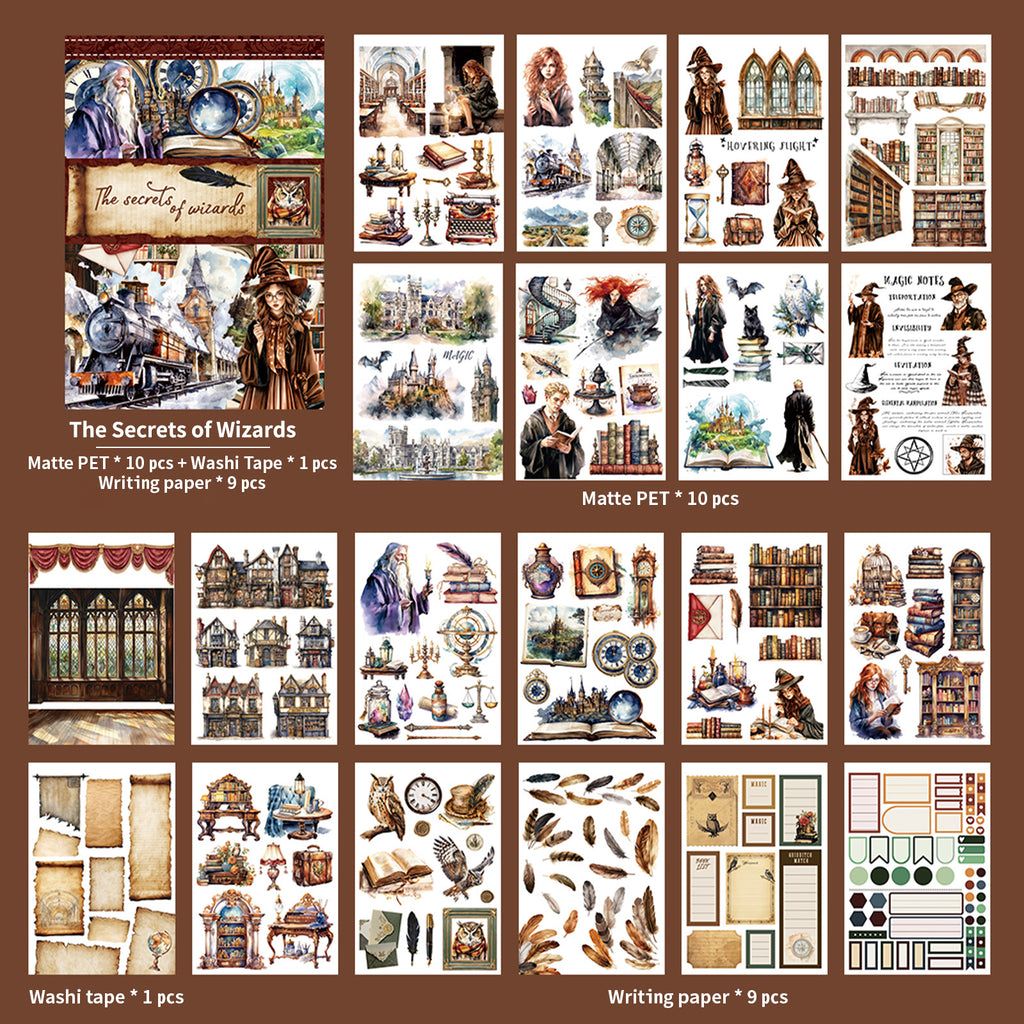 The Secrets Of Wizards - Junk Journal Stickers | Whimsical Kiss Cut Matte PET (20 Sheets)