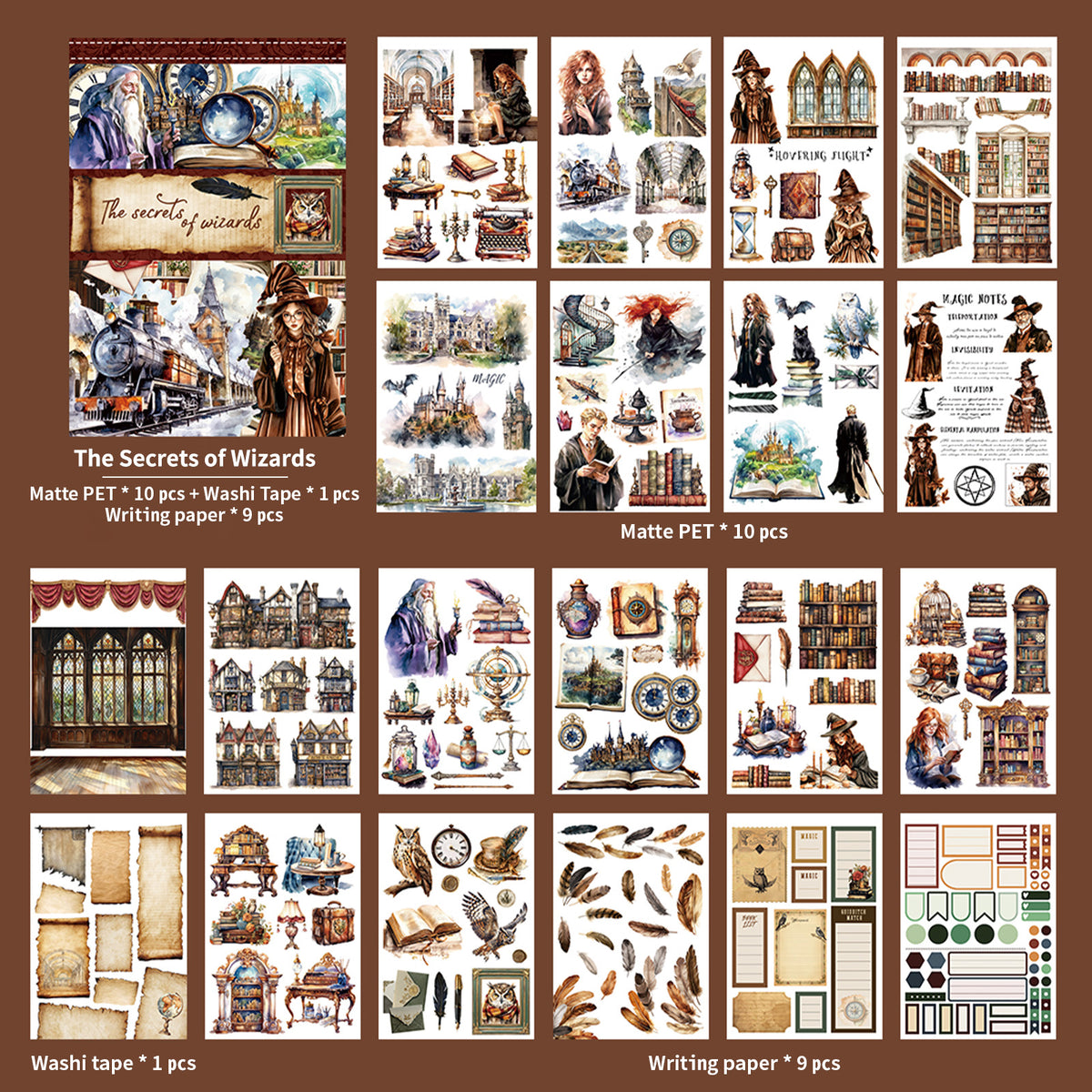 The Secrets Of Wizards - Junk Journal Stickers | Whimsical Kiss Cut Matte PET (20 Sheets)