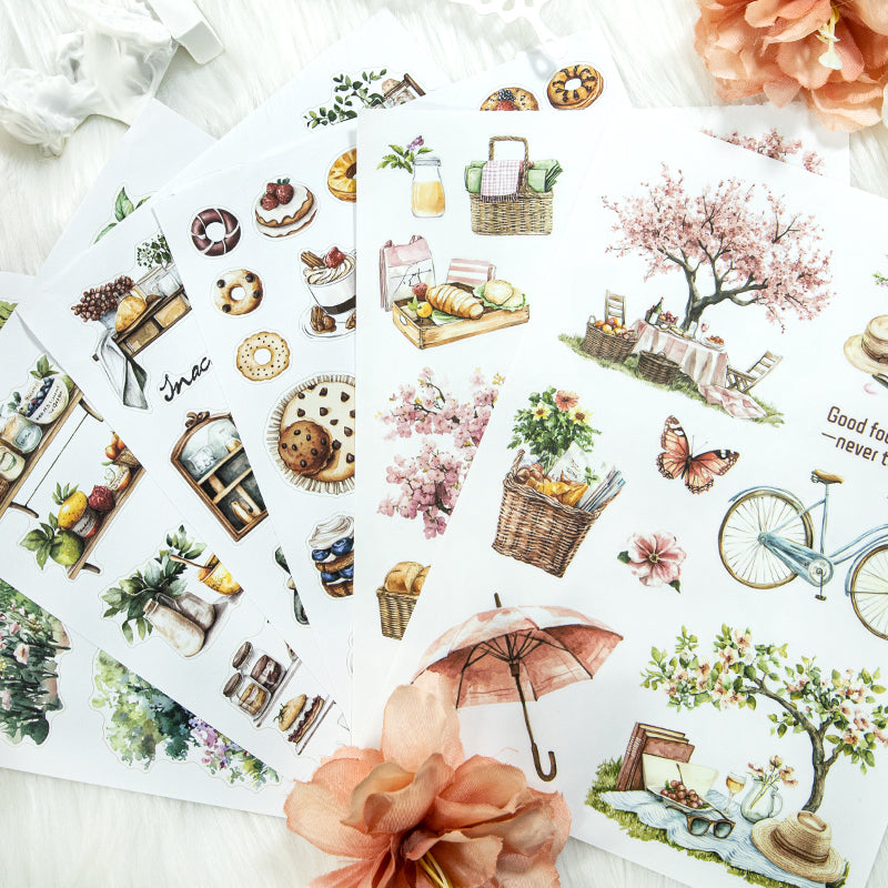 Picnic Time - Collage Stickers | Romantic Kiss Cut Matte PET (20 Sheets)