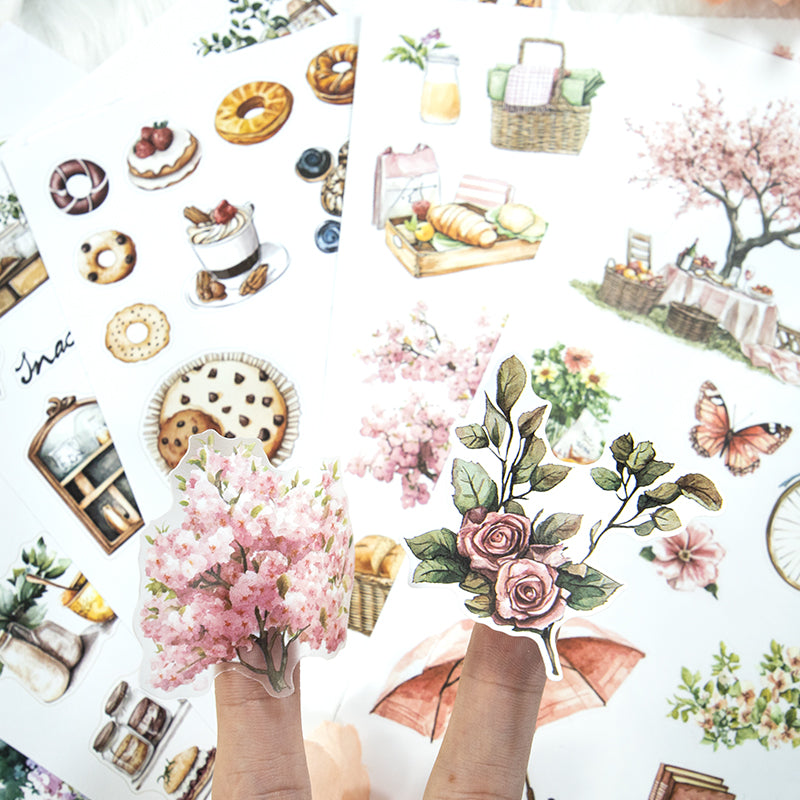 Picnic Time - Collage Stickers | Romantic Kiss Cut Matte PET (20 Sheets)