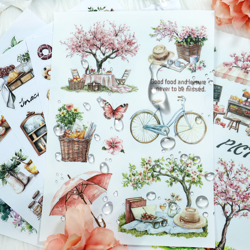 Picnic Time - Collage Stickers | Romantic Kiss Cut Matte PET (20 Sheets)